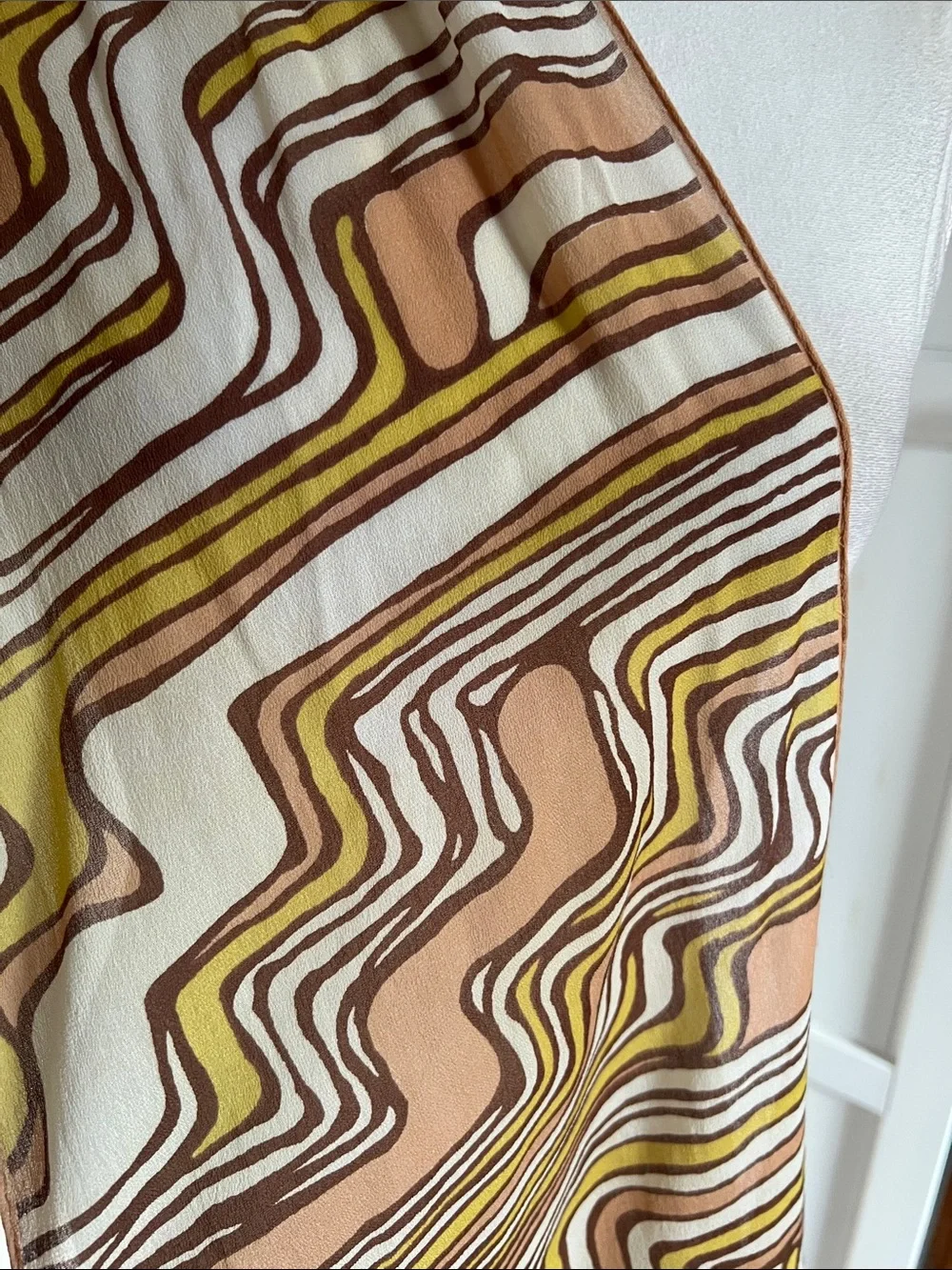 Vintage 1970s Psychedelic Swirl Scarf Earth Tone Brown Yellow Rayon Japan